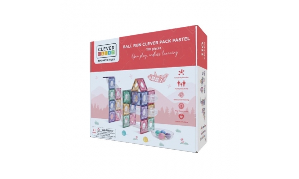 CLEVERCLIXX 3D magnetinis konstruktorius BALL RUN CLEVER PACK PASTEL, 110 dalių