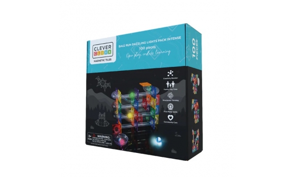 CLEVERCLIXX 3D magnetinis konstruktorius BALL RUN DAZZLING LIGHTS PACK INTENSE, 100 dalių