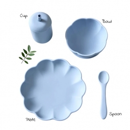 JACK O JUNO silikoninis valgymo indelių komplektas LITTLE POPY PALE BLUE