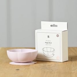 JACK O JUNO silikoninis dubenėlio ir šaukštelio rinkinys POPPY BOWL LIGHT PINK