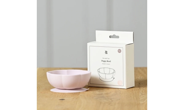 JACK O JUNO silikoninis dubenėlio ir šaukštelio rinkinys POPPY BOWL LIGHT PINK