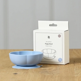 JACK O JUNO silikoninis dubenėlio ir šaukštelio rinkinys POPPY BOWL PALE BLUE