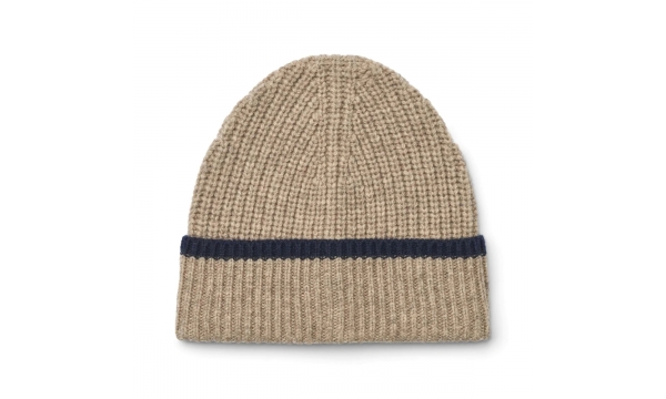 LIEWOOD merino vilnos megzta vaikiška kepurė MILLER BEANIE OAT/CLASSIC NAVY