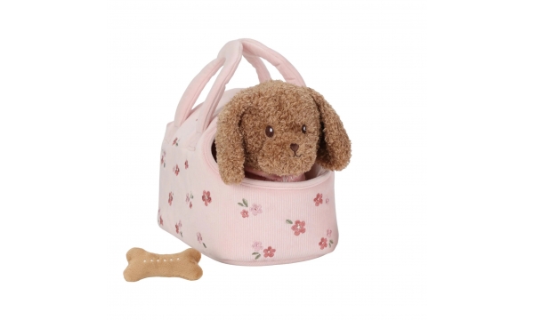 LITTLE DUTCH pliušinis šuniukas krepšelyje ESSENTIALS PINK