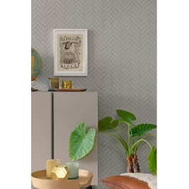 MAJVILLAN tapetai HERRINGBONE GREIGE BLUE