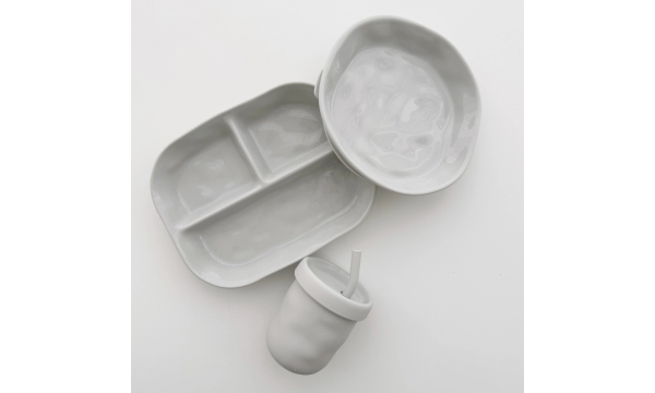 HEorSHE silikoninių indų rinkinys vaikams RIPPLE GREY